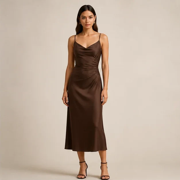 Draped Midi Dress — Ivory